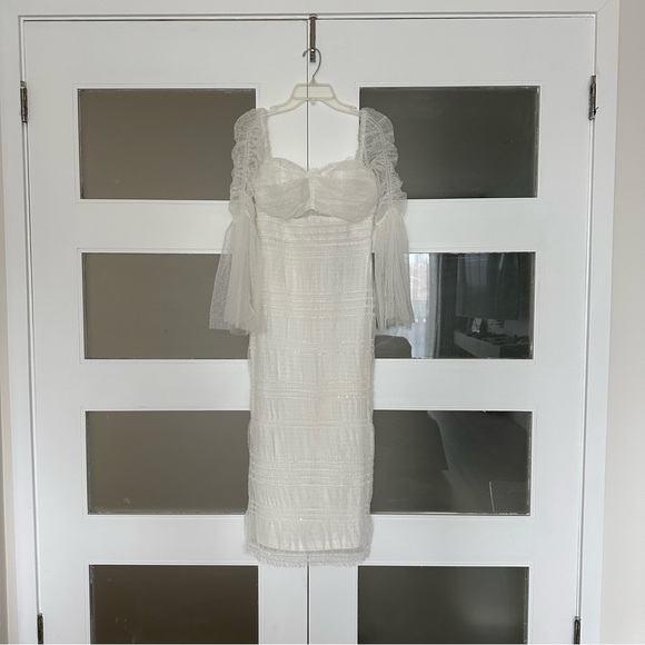 Self Portrait white Shirred Dot Mesh MIDI Dress - NWT - Picture 2 of 6